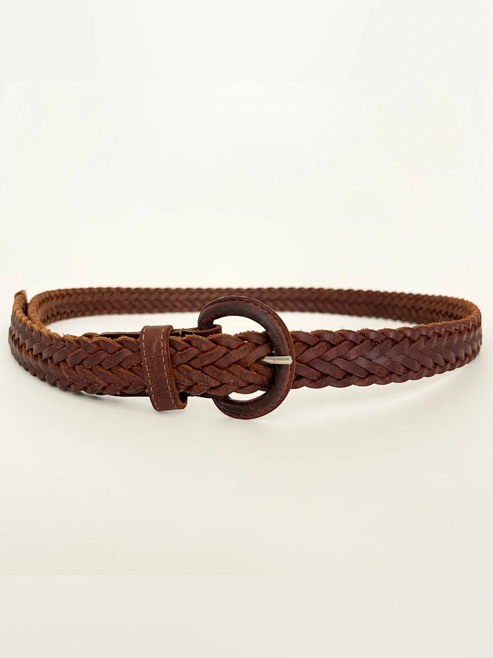 Women's Braided Woven Brown Leather Belt Oil Tanned Cowhide Argentina Boho Aged